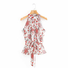 Load image into Gallery viewer, 2020 women vintage cashew flower print halter smock blouse ladies bow tied sashes shirts chic sleeveless vest blusas tops LS6686
