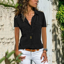 Load image into Gallery viewer, New Blouse For Women Summer 2019 Fashion Cotton Solid Turn-Down Collar Short Sleeve Female Shirt Women Plus Size Summer Blouse
