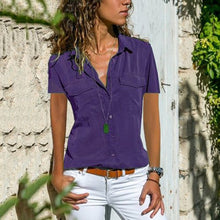 Load image into Gallery viewer, New Blouse For Women Summer 2019 Fashion Cotton Solid Turn-Down Collar Short Sleeve Female Shirt Women Plus Size Summer Blouse