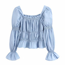 Load image into Gallery viewer, New 2020 women fashion square collar pleated smock Shirts blouses wome flare sleeve ruffles roupas femininas chic tops LS6492
