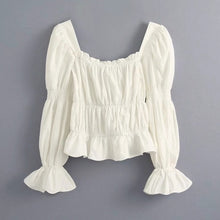 Load image into Gallery viewer, New 2020 women fashion square collar pleated smock Shirts blouses wome flare sleeve ruffles roupas femininas chic tops LS6492
