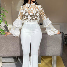 Load image into Gallery viewer, Sexy mesh yellow blouse See-Through flare sleeve african party club top shirts 2020 summer slim women pullover blouse shirts top
