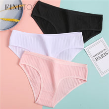 Load image into Gallery viewer, FINETOO Women's Underpants Soft Cotton Panties Girls Solid Color Briefs Striped Panty Sexy Lingerie Female Underwear M-XL Panty
