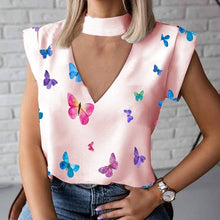 Load image into Gallery viewer, Women Elegant Lips Print blouse shirts 2020 Summer Casual Stand Neck Pullovers tops Ladies Fashion cute Eye Short Sleeve Blusa
