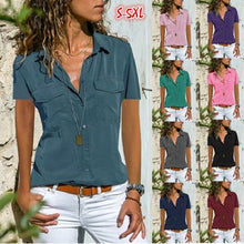 Load image into Gallery viewer, New Blouse For Women Summer 2019 Fashion Cotton Solid Turn-Down Collar Short Sleeve Female Shirt Women Plus Size Summer Blouse
