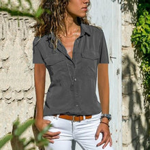 Load image into Gallery viewer, New Blouse For Women Summer 2019 Fashion Cotton Solid Turn-Down Collar Short Sleeve Female Shirt Women Plus Size Summer Blouse
