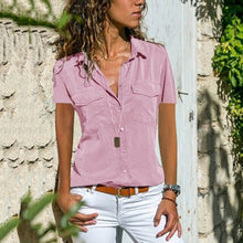 Load image into Gallery viewer, New Blouse For Women Summer 2019 Fashion Cotton Solid Turn-Down Collar Short Sleeve Female Shirt Women Plus Size Summer Blouse
