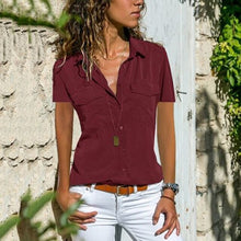 Load image into Gallery viewer, New Blouse For Women Summer 2019 Fashion Cotton Solid Turn-Down Collar Short Sleeve Female Shirt Women Plus Size Summer Blouse
